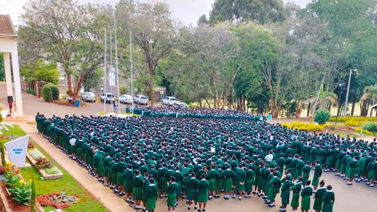 Students assembled on the Alliance Girls' parade ground